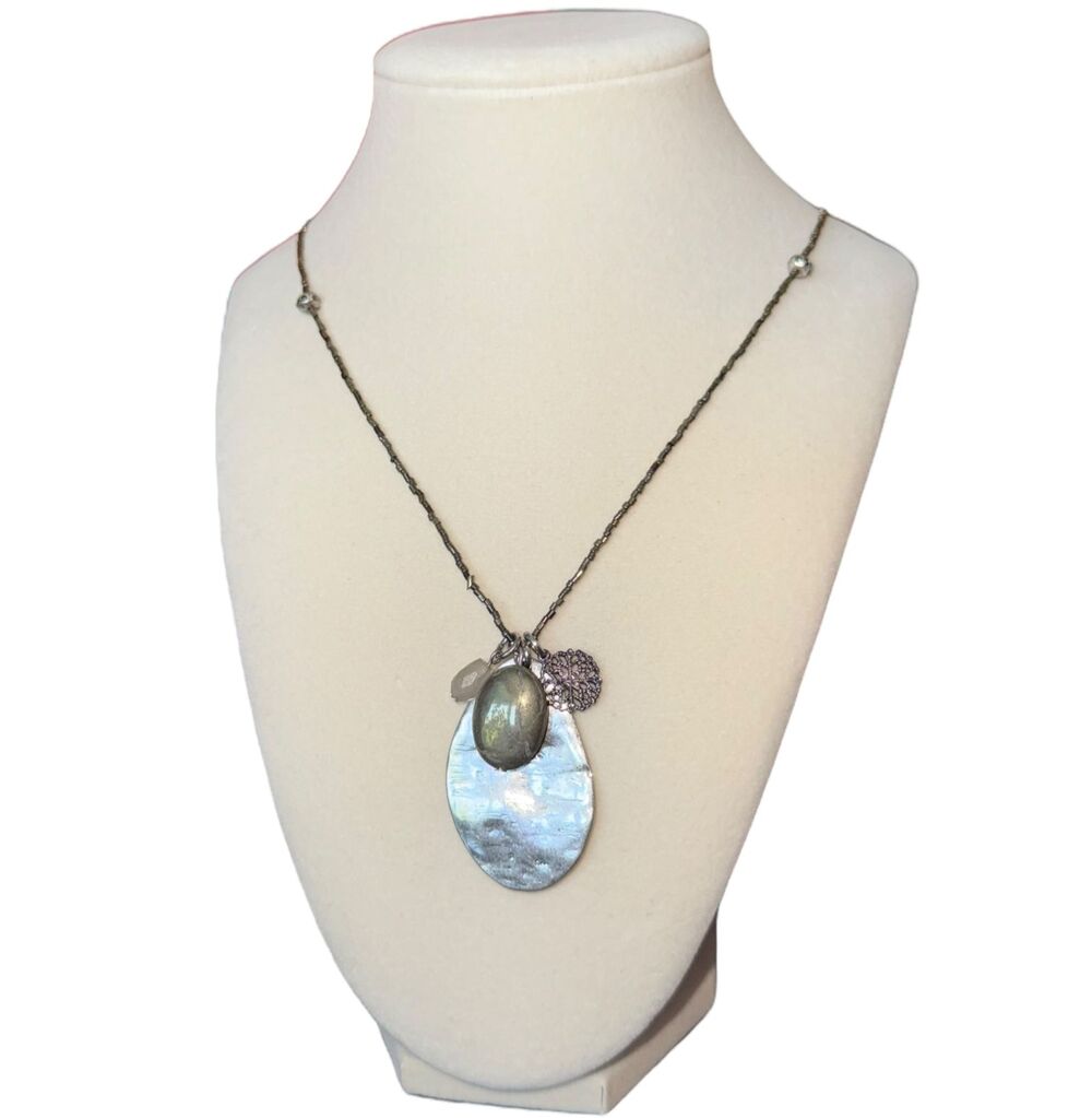 J Jill Necklace Silver Tone Charm Pendant Beaded Chain 16" Boho Artisan Coastal - Picture 5 of 10